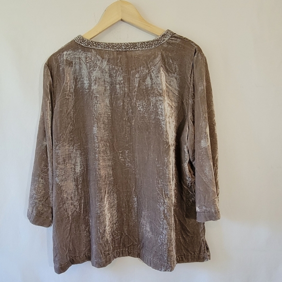 Chico's Velvet Dream Monica Top Sz 2 Gray 3/4 Sleeve Sequin Split-Neck Party - Picture 2 of 12